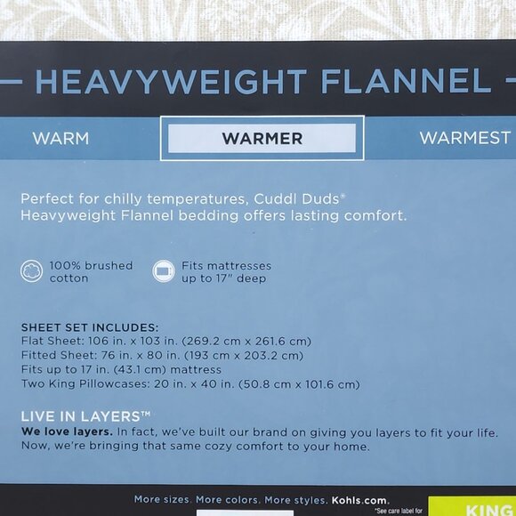 Cuddl Duds King Heavyweight Flannel Sheet Set Wallpaper Floral Brushed Cotton - Picture 5 of 9